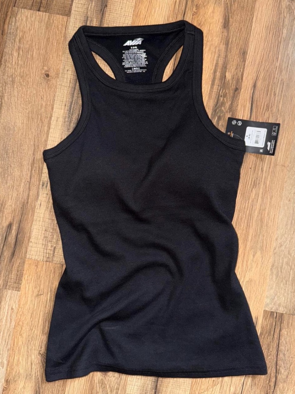 NWT Avia Black Ribbed Racerback Tank w/Bra